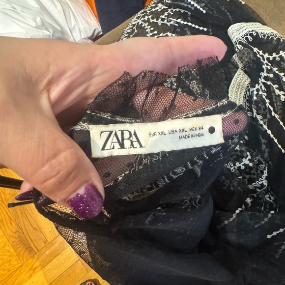 Zara Black and White embroidered Long Sleeve tule maxi Dress Sz XXL - Picture 9 of 16